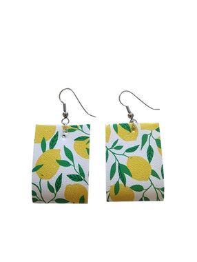 (3) faux leather earrings lemon pattern